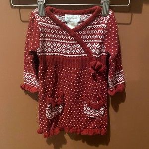 EUC SAVANNAH LONG SLEEVE RED AND WHITE SWEATER DRESS SIZE 3-6 MONTHS